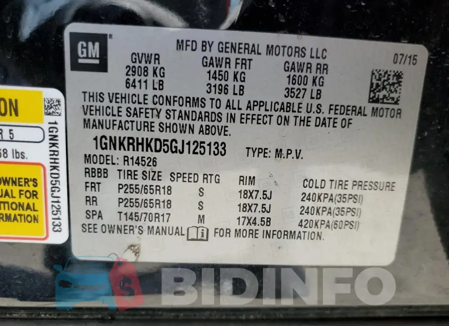 1GNKRHKD5GJ125133 Photo# 13