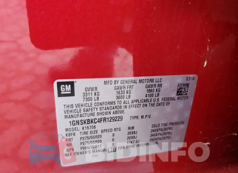 1GNSKBKC4FR129229 Photo# 13