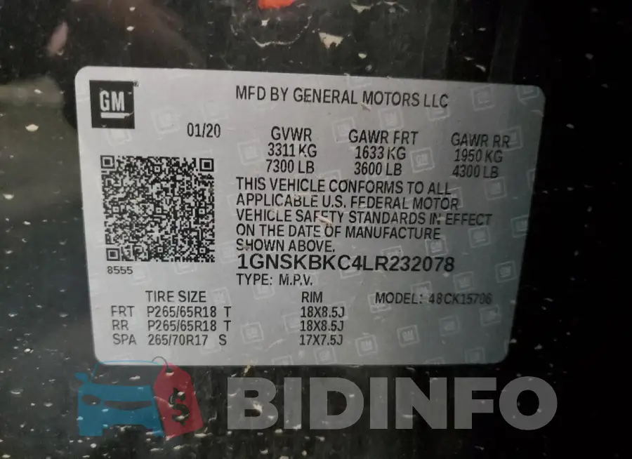 1GNSKBKC4LR232078 Photo# 14