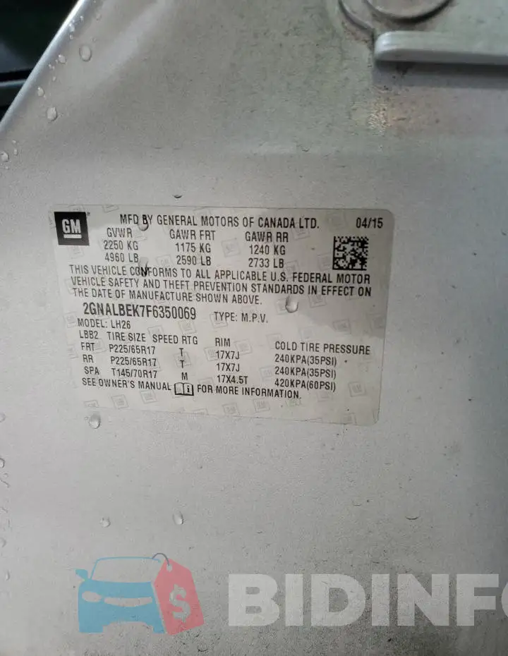 2GNALBEK7F6350069 Photo# 13
