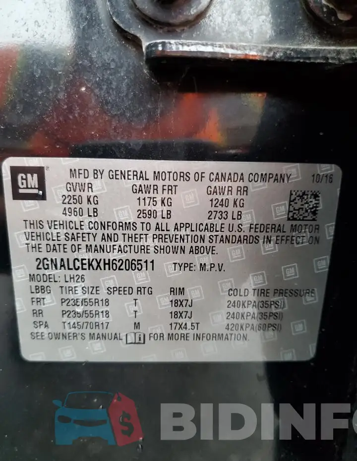 2GNALCEKXH6206511 Photo# 14