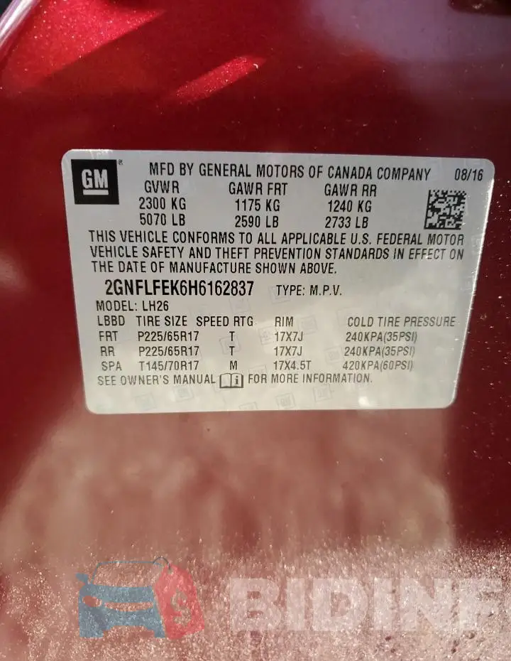 2GNFLFEK6H6162837 Photo# 12