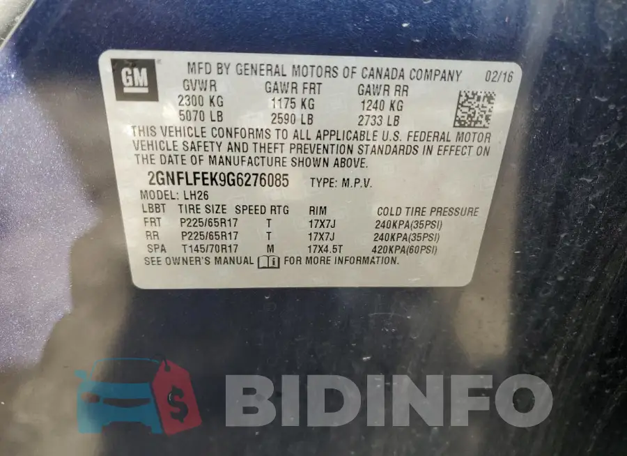 2GNFLFEK9G6276085 Photo# 13
