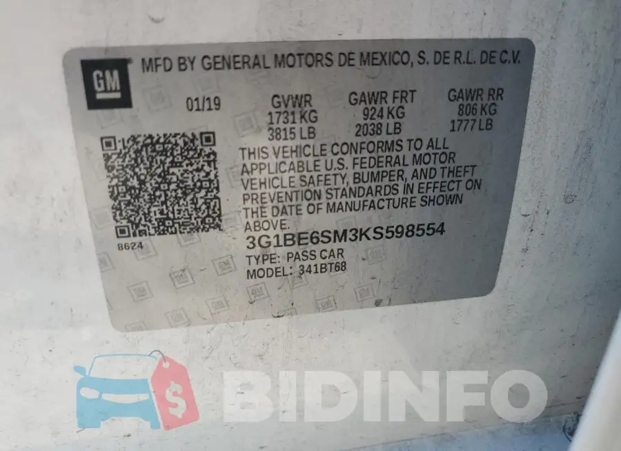 3G1BE6SM3KS598554 Photo# 12