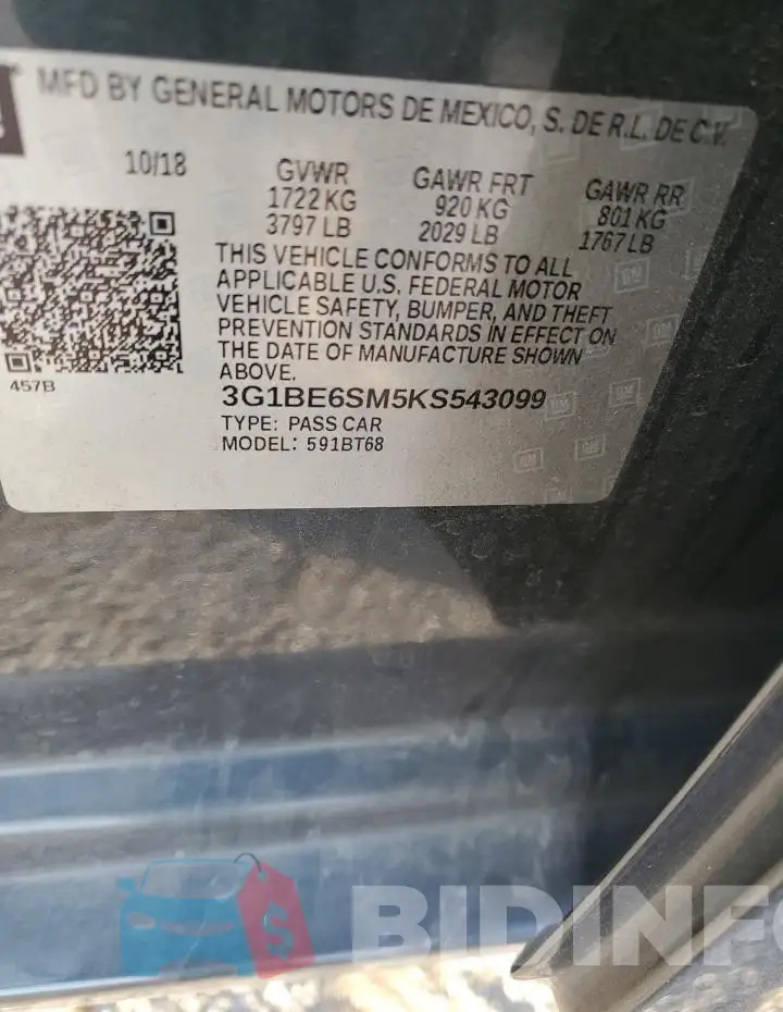 3G1BE6SM5KS543099 Photo# 12