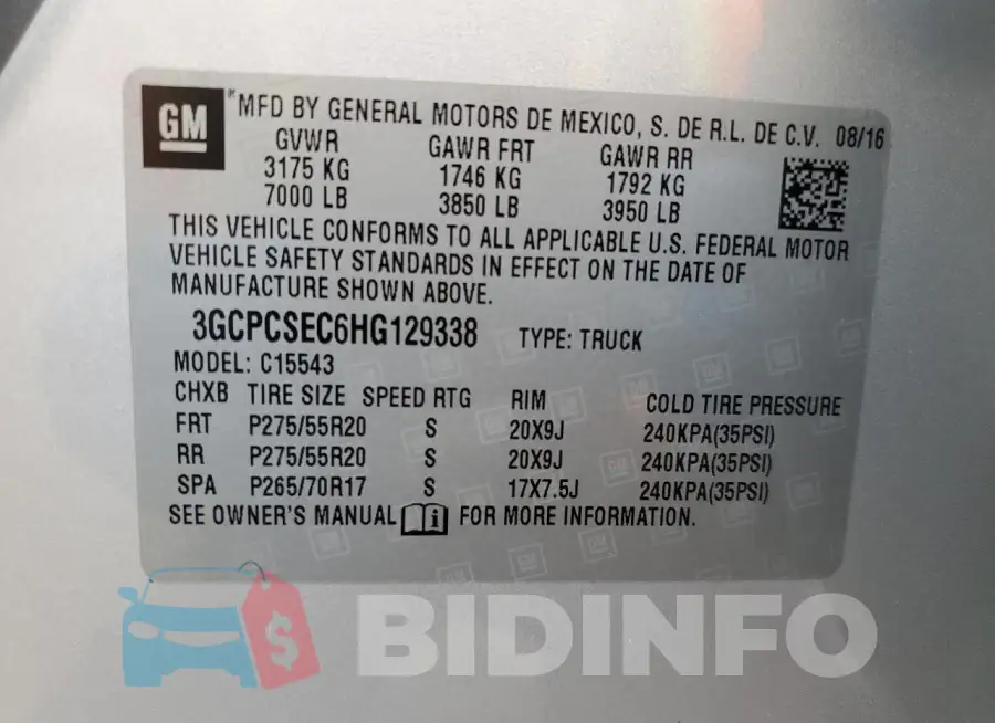 3GCPCSEC6HG129338 Photo# 12