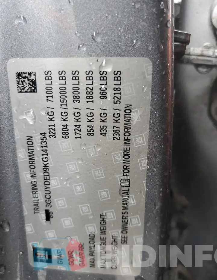 3GCUYDED9KG141354 Photo# 12
