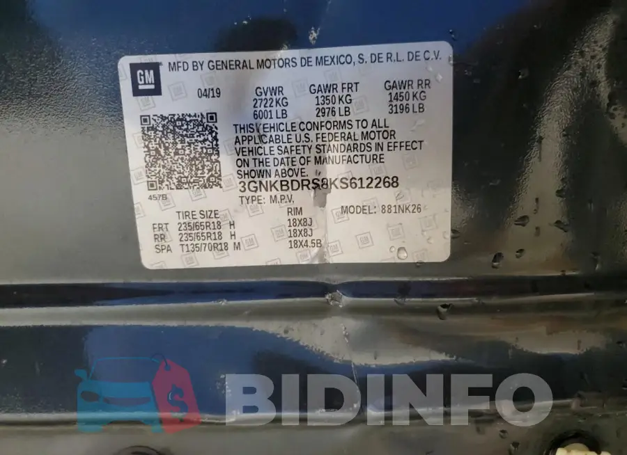 3GNKBDRS8KS612268 Photo# 13