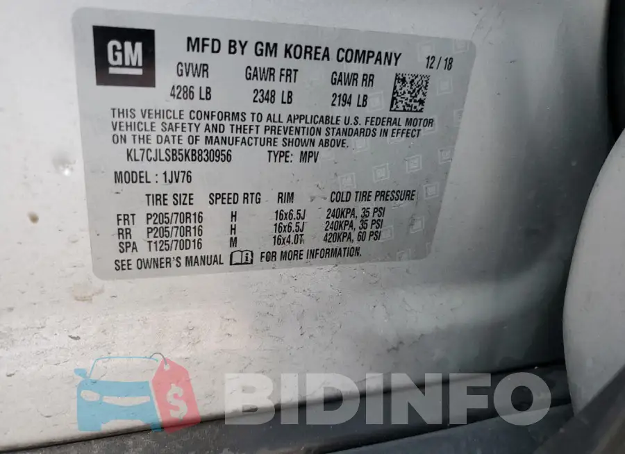 KL7CJLSB5KB830956 Photo# 13