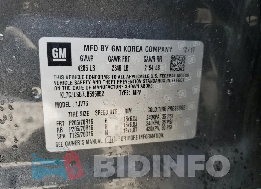 KL7CJLSB7JB596852 Photo# 13