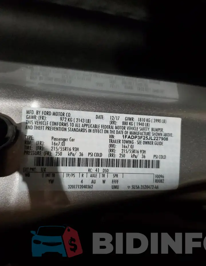 1FADP3F25JL227908 Photo# 12