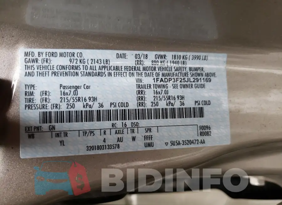 1FADP3F25JL291169 Photo# 12