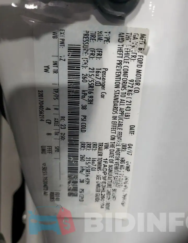 1FADP3FE3HL260104 Photo# 13