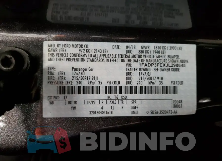 1FADP3FEXJL298645 Photo# 12