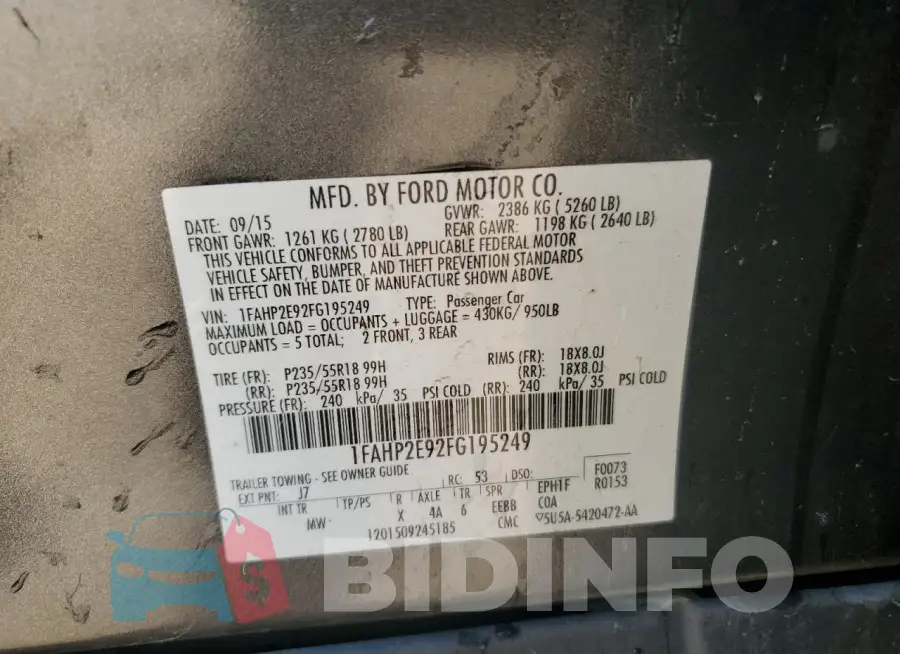 1FAHP2E92FG195249 Photo# 12