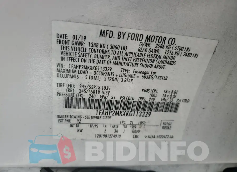 1FAHP2MKXKG113329 Photo# 13