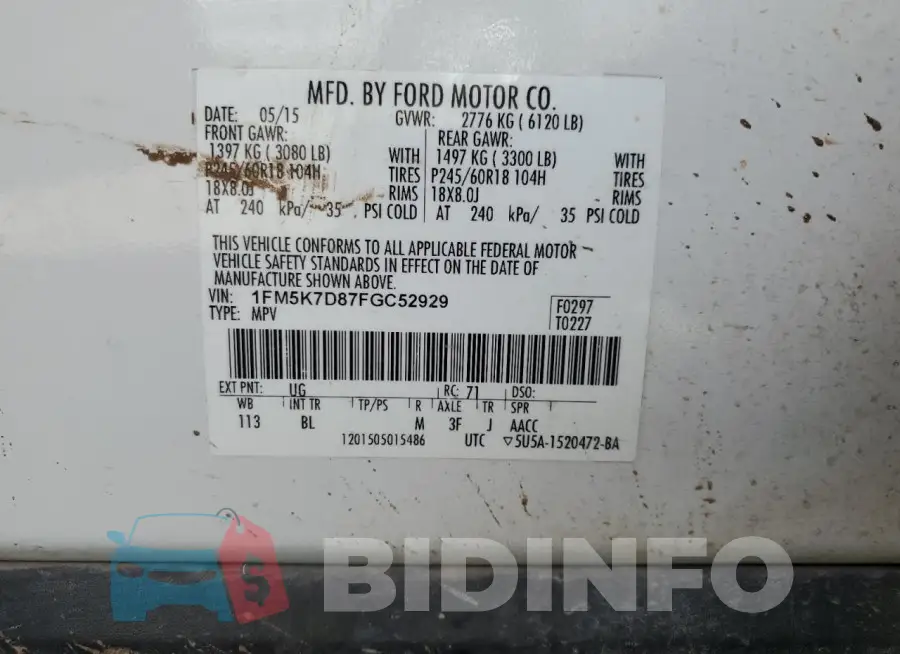 1FM5K7D87FGC52929 Photo# 13