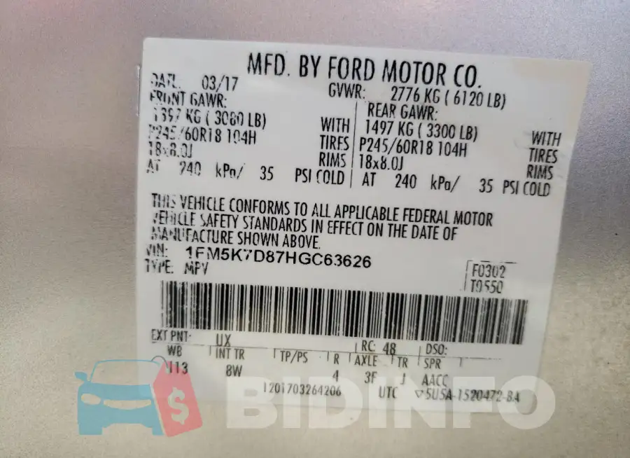 1FM5K7D87HGC63626 Photo# 13