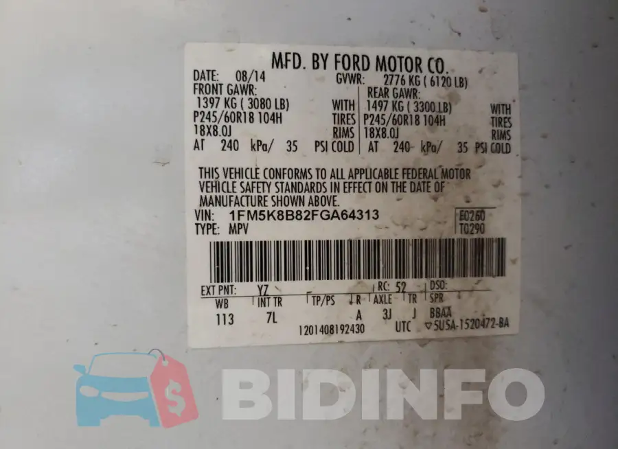 1FM5K8B82FGA64313 Photo# 14