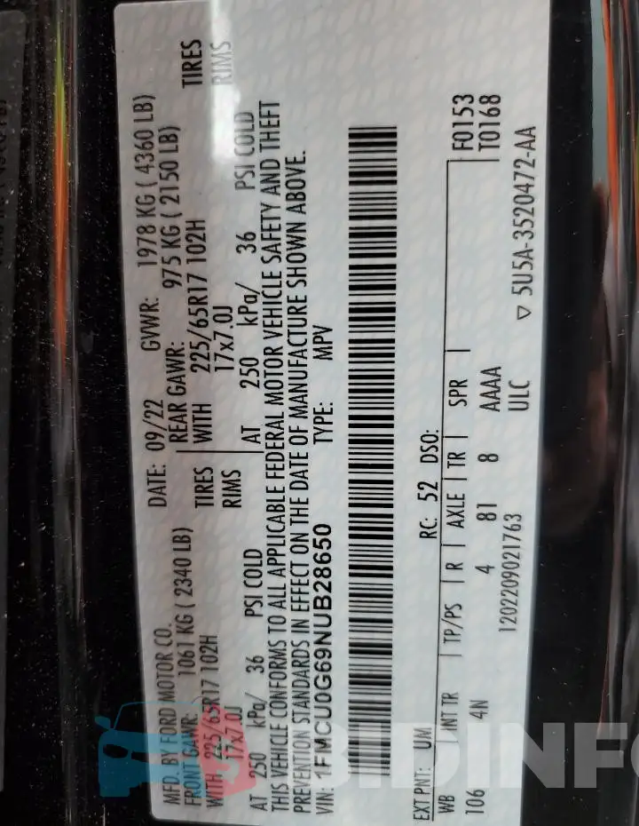 1FMCU0G69NUB28650 Photo# 13