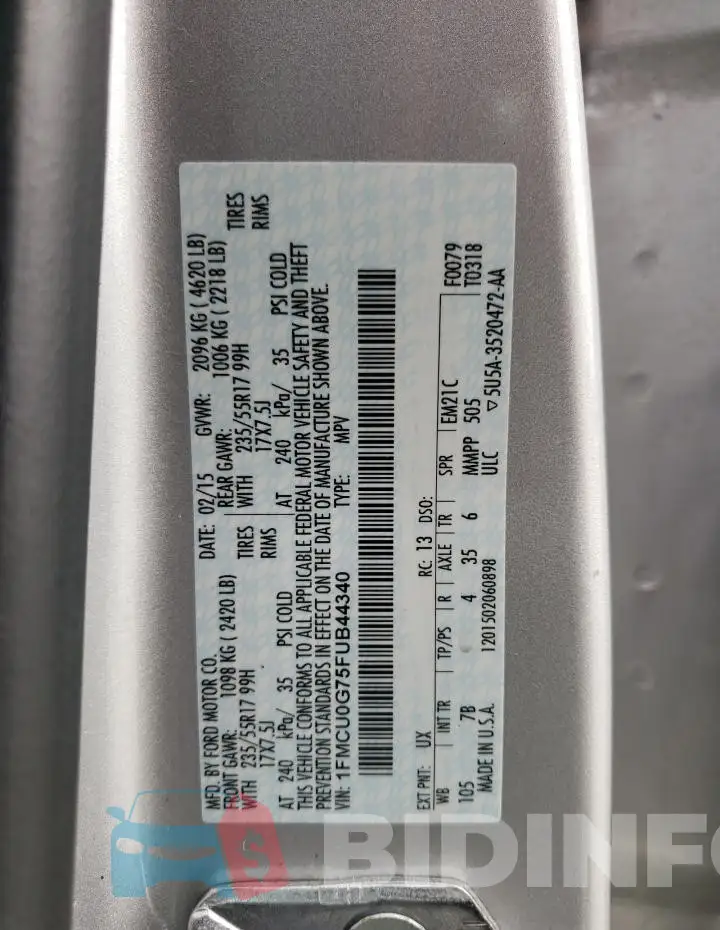 1FMCU0G75FUB44340 Photo# 13
