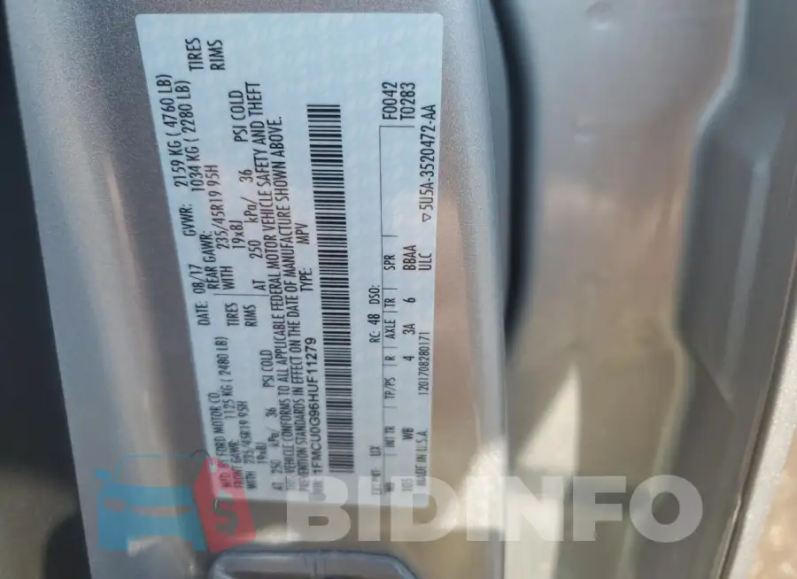 1FMCU0G96HUF11279 Photo# 13