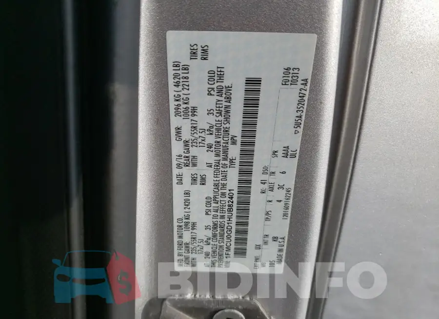 1FMCU0GD1HUB82401 Photo# 13