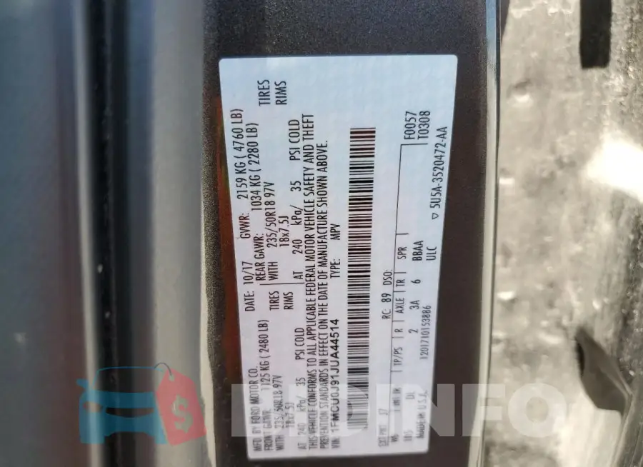 1FMCU0J91JUA44514 Photo# 14