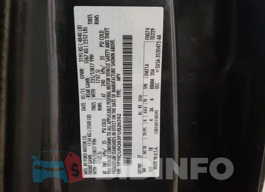1FMCU9G93FUB26392 Photo# 12