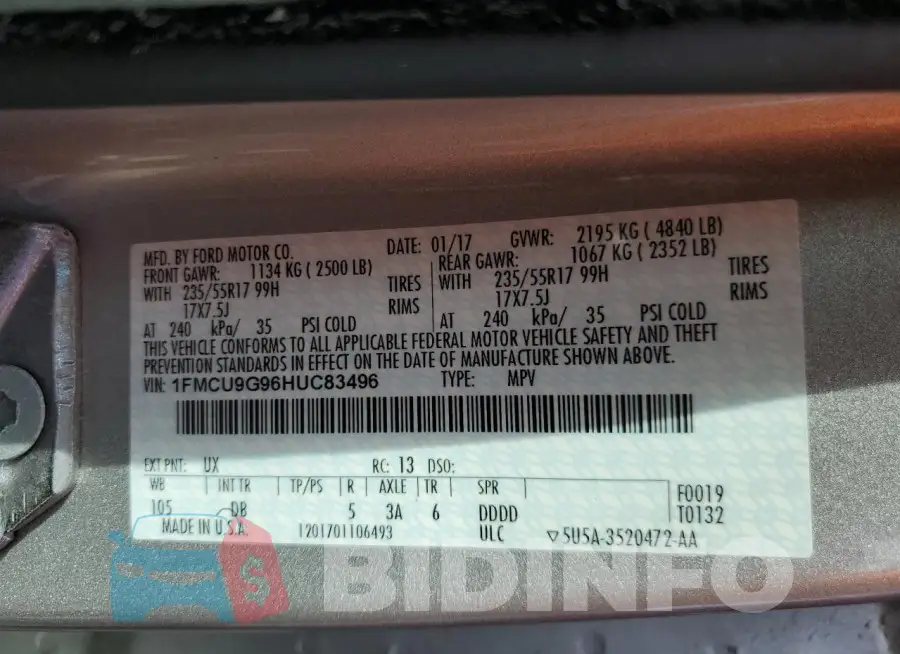 1FMCU9G96HUC83496 Photo# 13