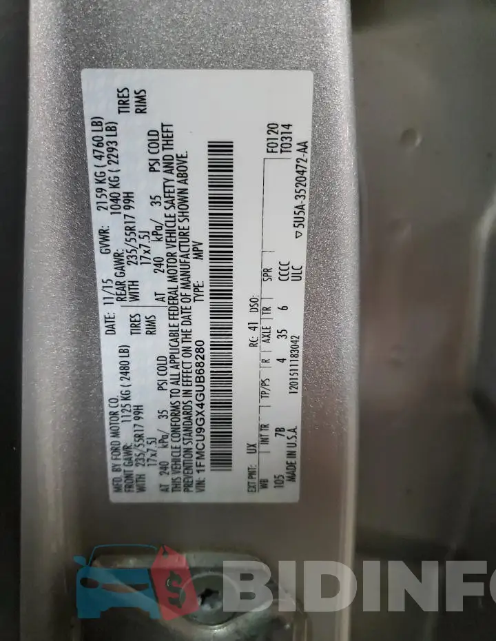 1FMCU9GX4GUB68280 Photo# 13