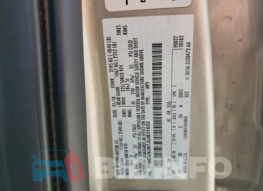 1FMCU9J97JUB31032 Photo# 14
