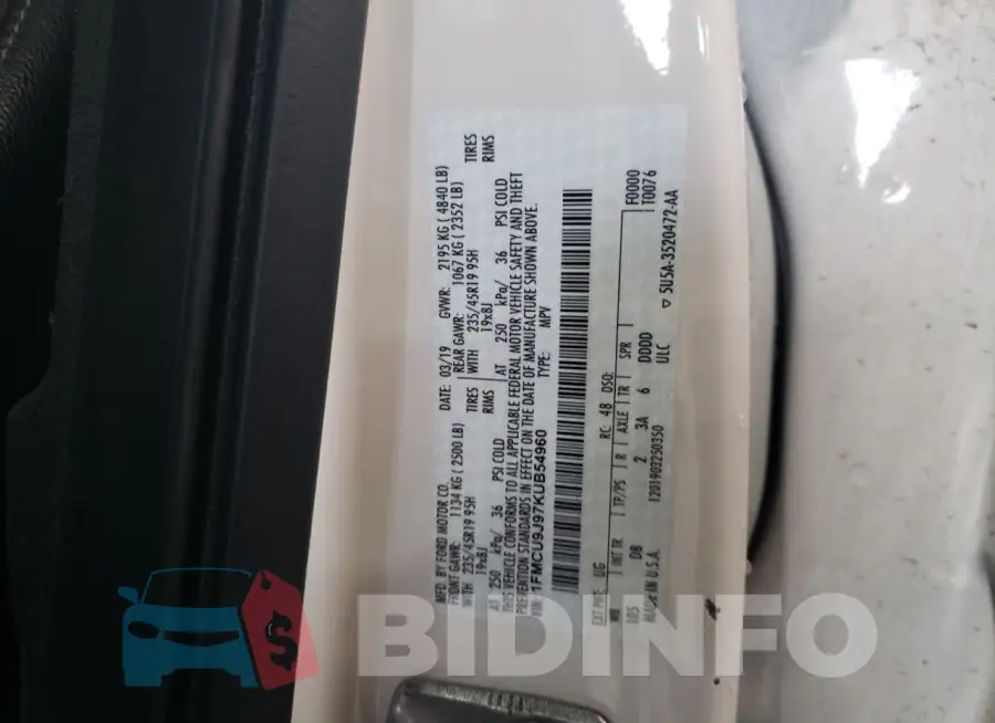 1FMCU9J97KUB54960 Photo# 12