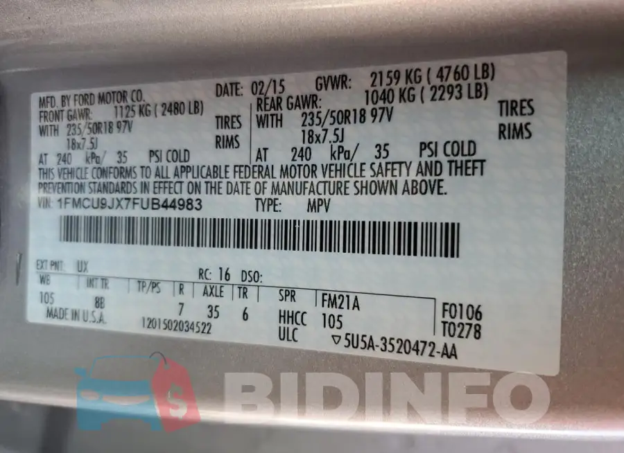 1FMCU9JX7FUB44983 Photo# 13