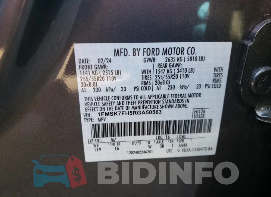 1FMSK7FH5RGA50563 Photo# 14