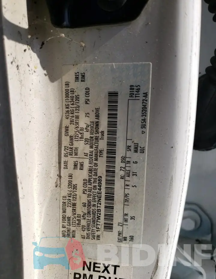 1FT7W2BT2NEE44989 Photo# 12