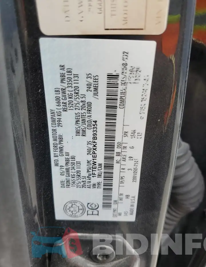 1FTEW1EPXKFB93354 Photo# 12