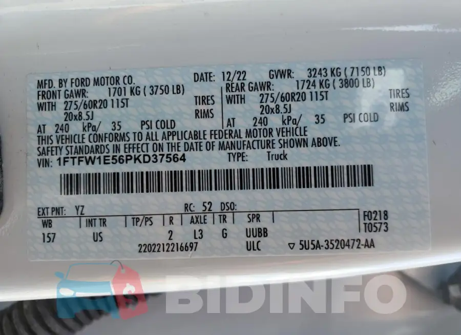 1FTFW1E56PKD37564 Photo# 12