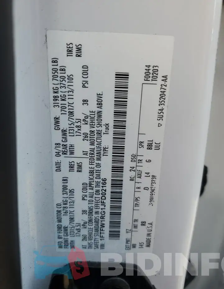 1FTFW1RG1JFD02166 Photo# 12