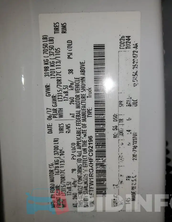 1FTFW1RGXHFC92196 Photo# 13