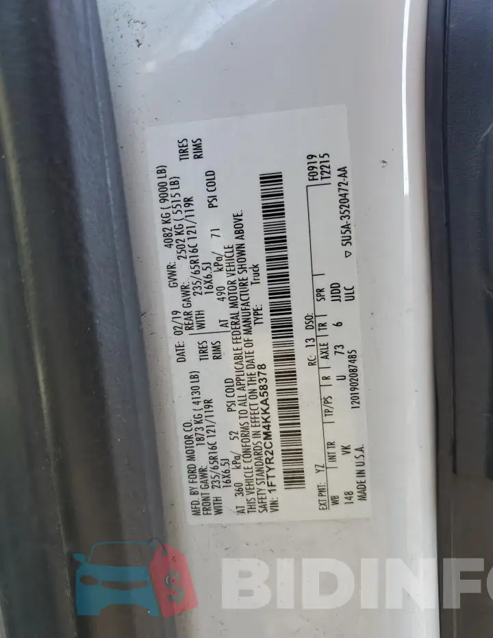 1FTYR2CM4KKA58378 Photo# 12
