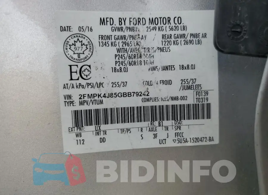 2FMPK4J85GBB79242 Photo# 13