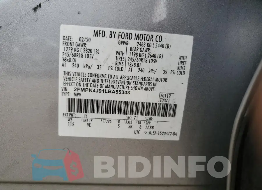 2FMPK4J91LBA55343 Photo# 13