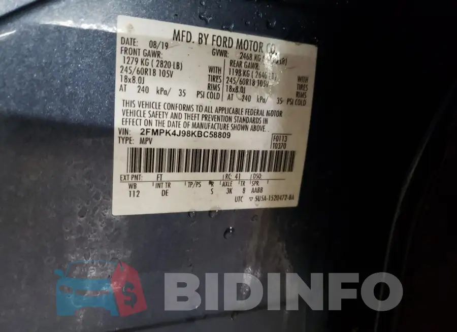 2FMPK4J98KBC58809 Photo# 13