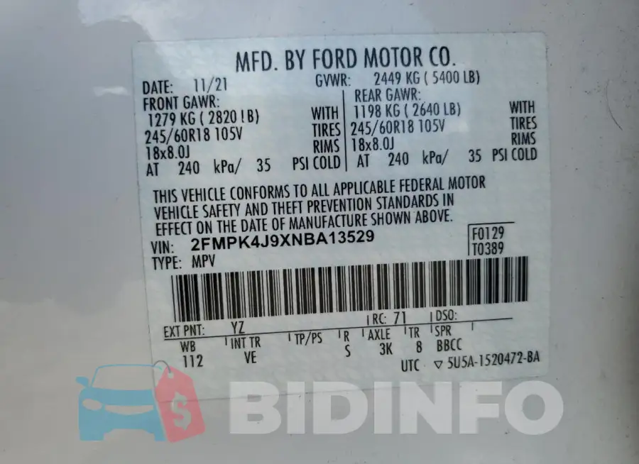 2FMPK4J9XNBA13529 Photo# 13