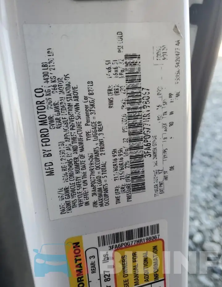 3FA6P0G77HR198067 Photo# 12