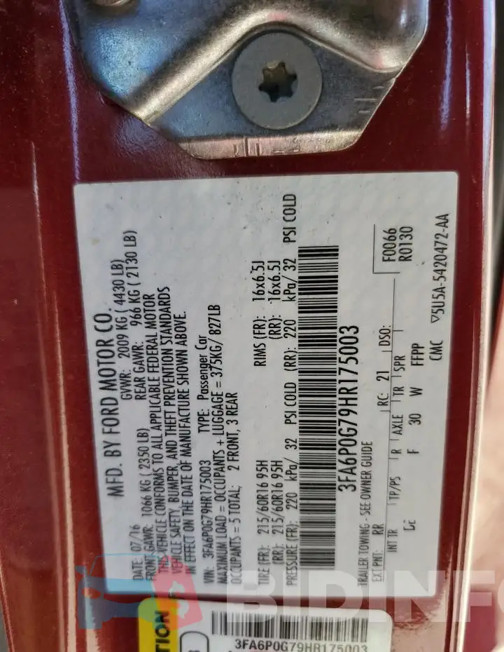 3FA6P0G79HR175003 Photo# 12