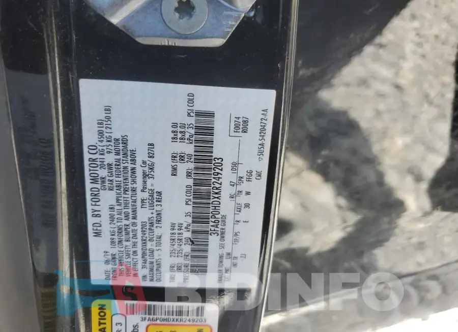 3FA6P0HDXKR249203 Photo# 12