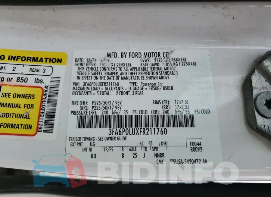 3FA6P0LUXFR211760 Photo# 12
