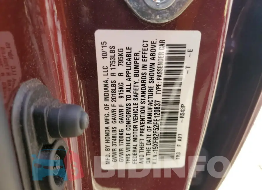 19XFB2F52FE120837 Photo# 12